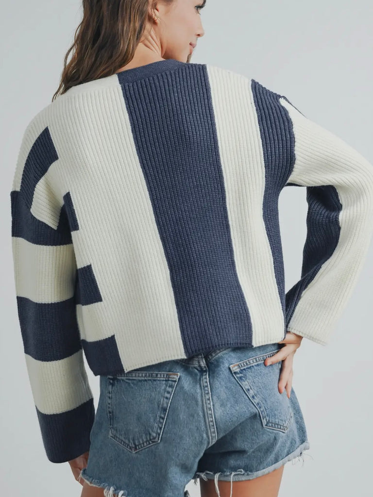Rhonda Color-Block Cardigan - Navy/Cream
