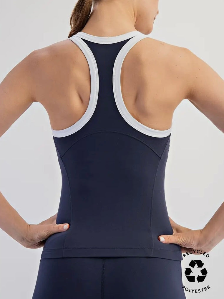 Ava Butter-Soft Contrast Tank- Navy