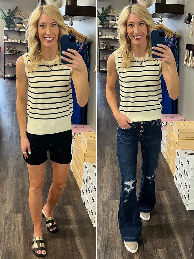 Torrie Sweater Tank - Ivory/Black