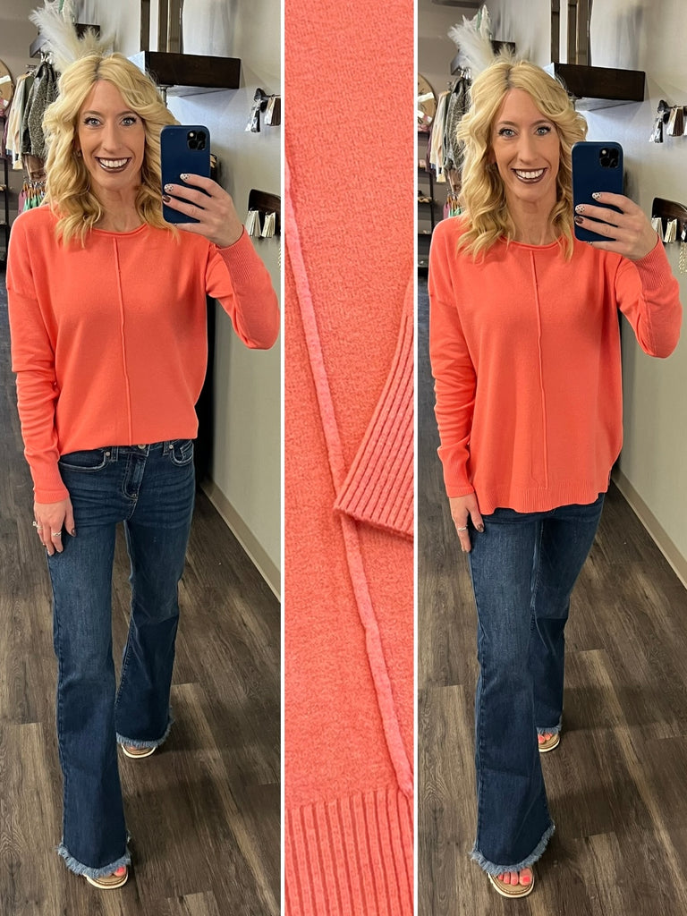 Ada Center Seam Sweater - Coral