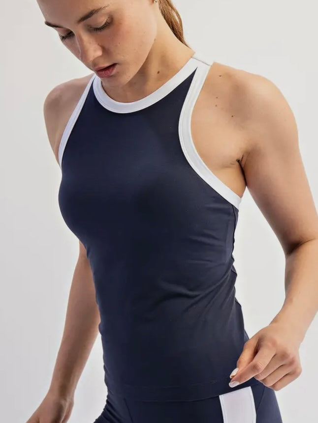 Ava Butter-Soft Contrast Tank- Navy