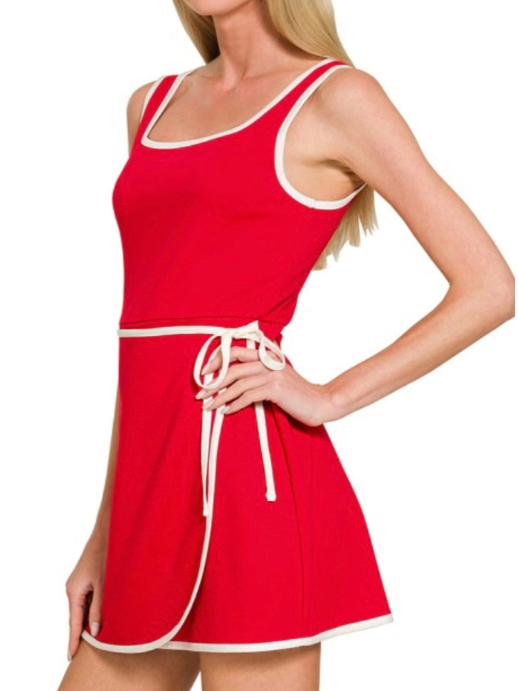 Evie Wrap Dress with Shorts - Red