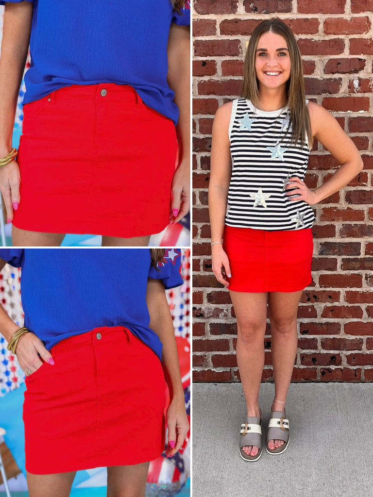 Noelle Denim Skirt - Red