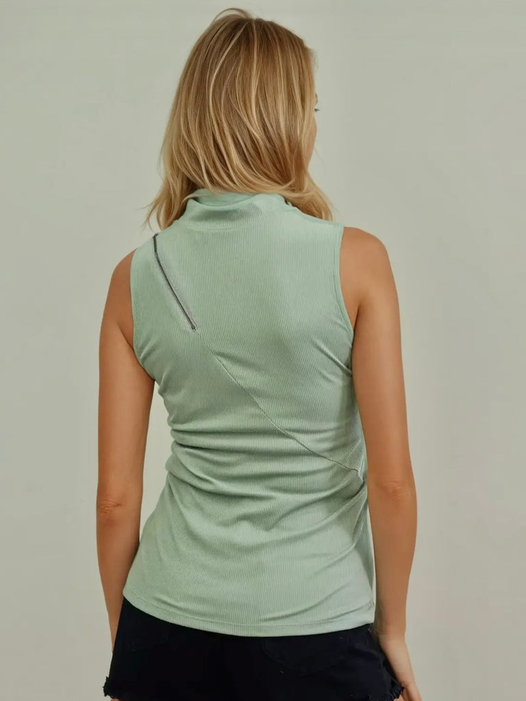 Elissa Diagonal Zip Tank - Sage