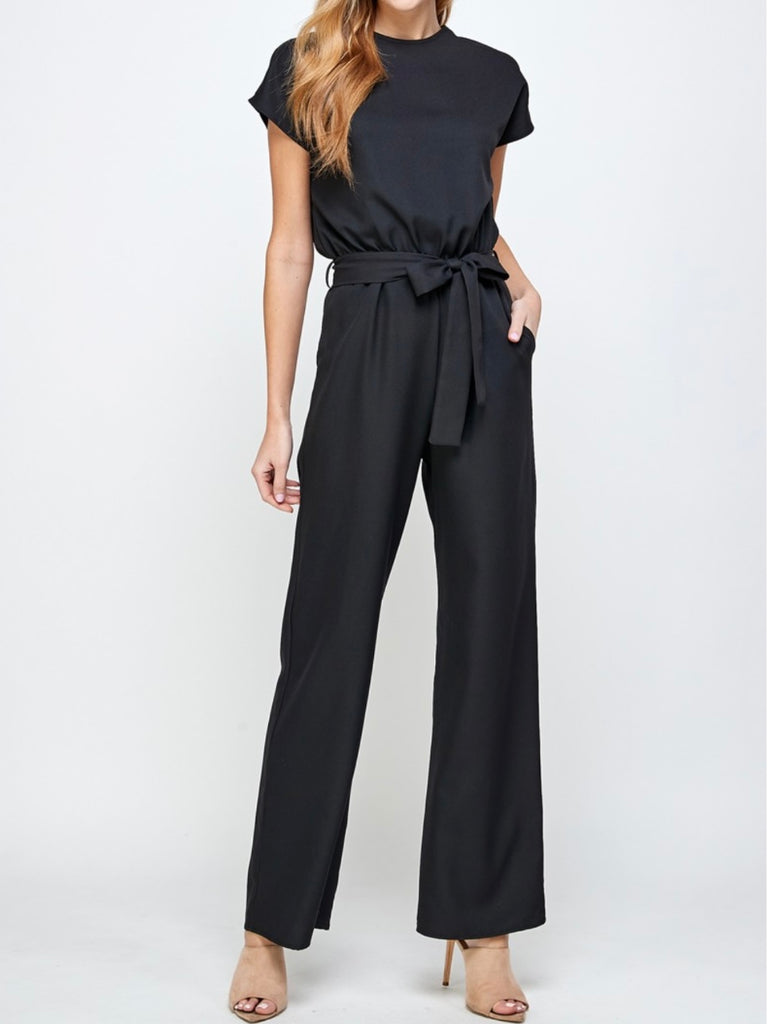 Lisa Cap Sleeve Jumpsuit - Black