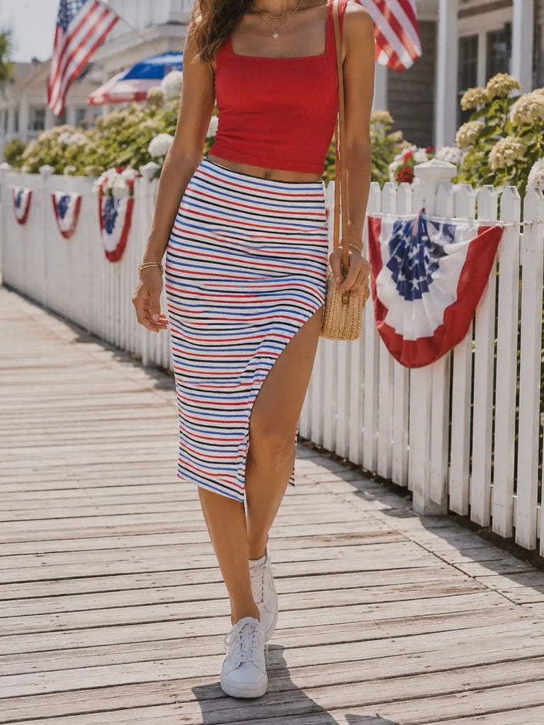 Dani Striped Skirt Red White Blue
