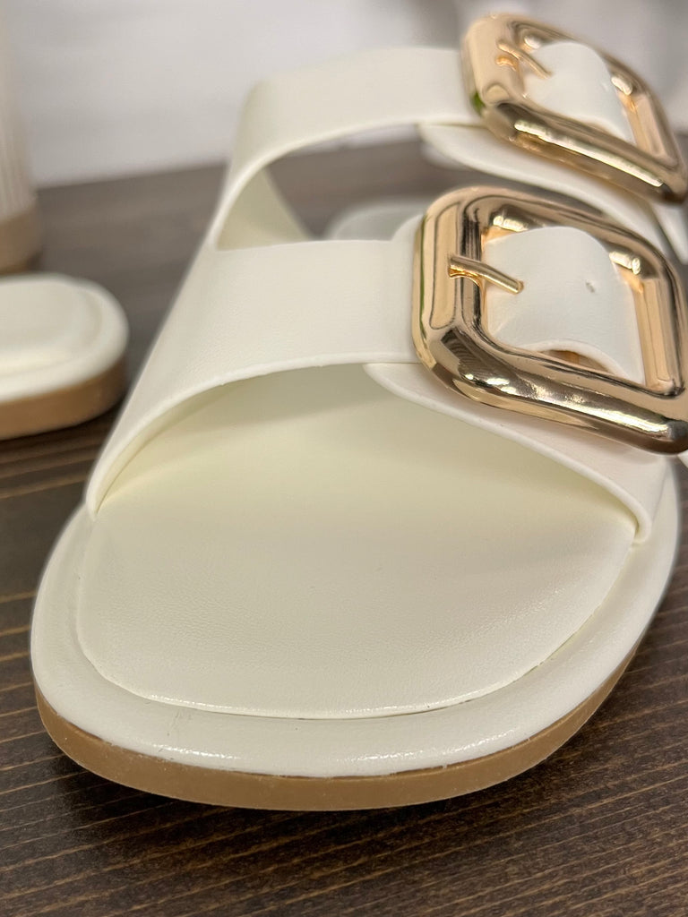 Adrina Double Buckle Sandals - Ivory