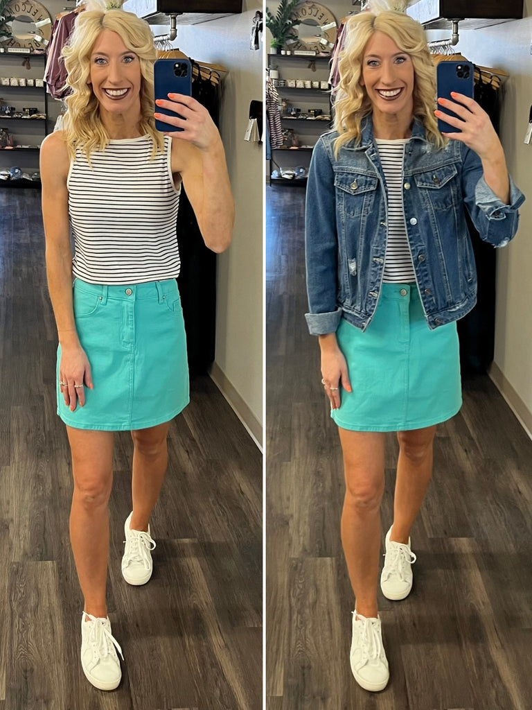 Noelle Denim Skirt - Turquoise