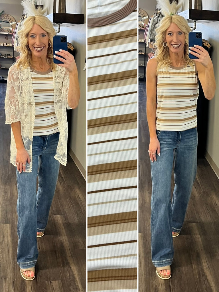 Jen Striped Tank - Mocha