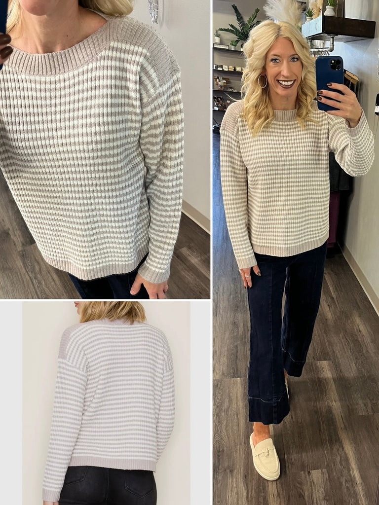 Jamie Striped Sweater - Taupe