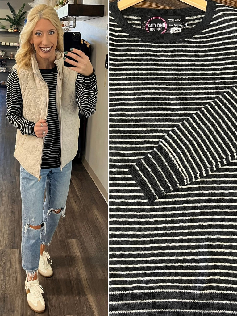 Torrin Striped So-Soft Sweater - Black/Ivory
