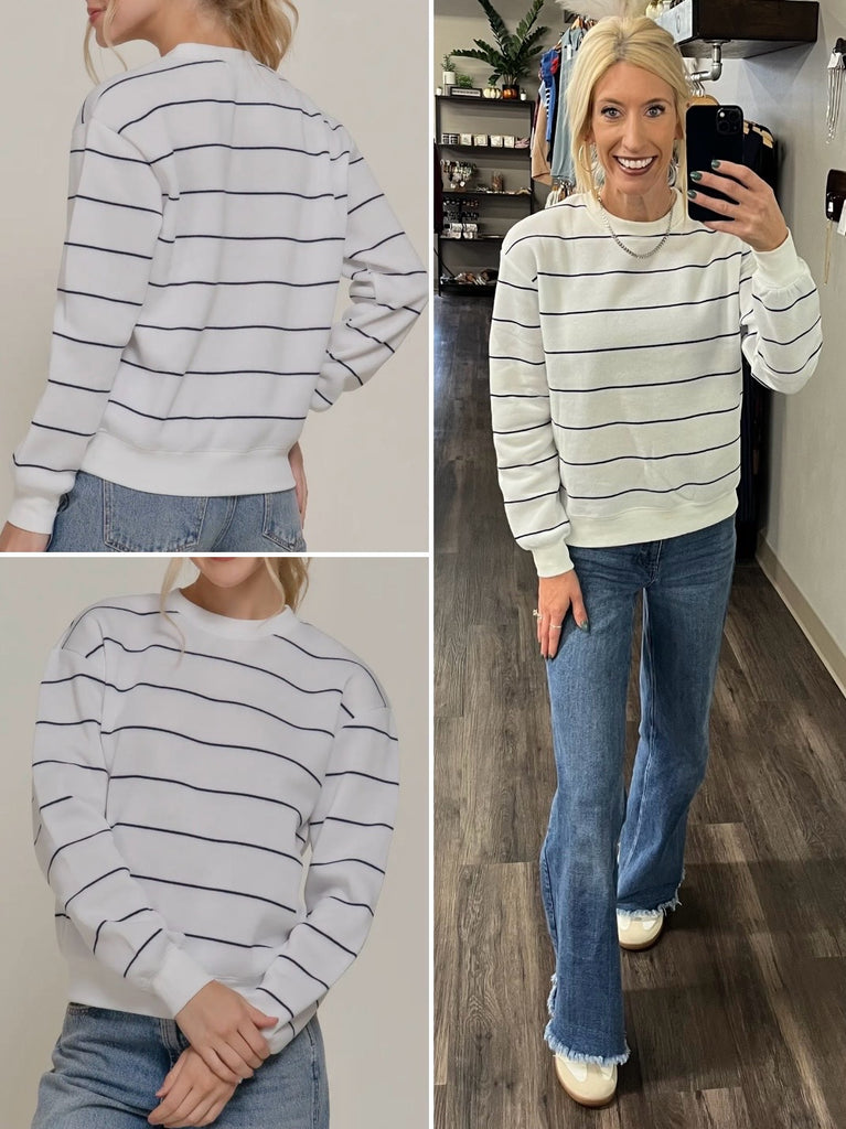 Mckinlee Striped Crewneck - Ivory/Navy