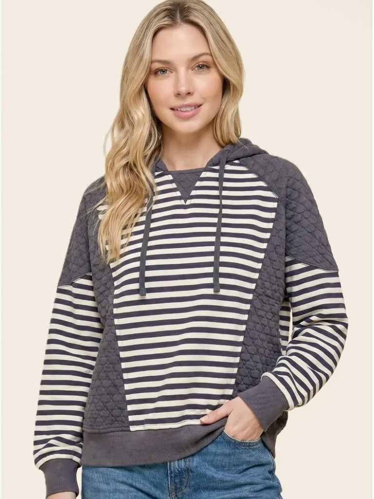 Leeann Striped Hoodie - Grey/Ivory