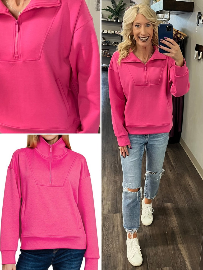 Zoey 1/4 Zip Pullover - Fuchsia