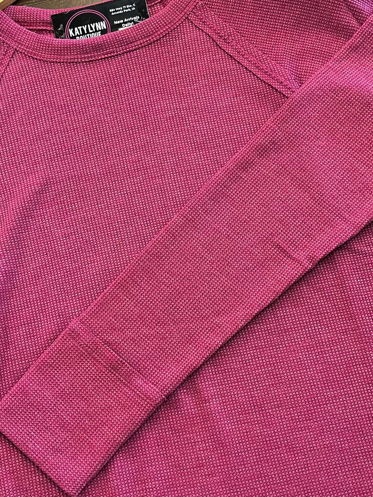 Sonya Long Sleeve Waffle Knit - Berry