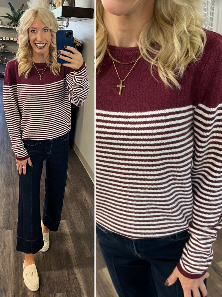Trinity Striped Sweater - Burgundy