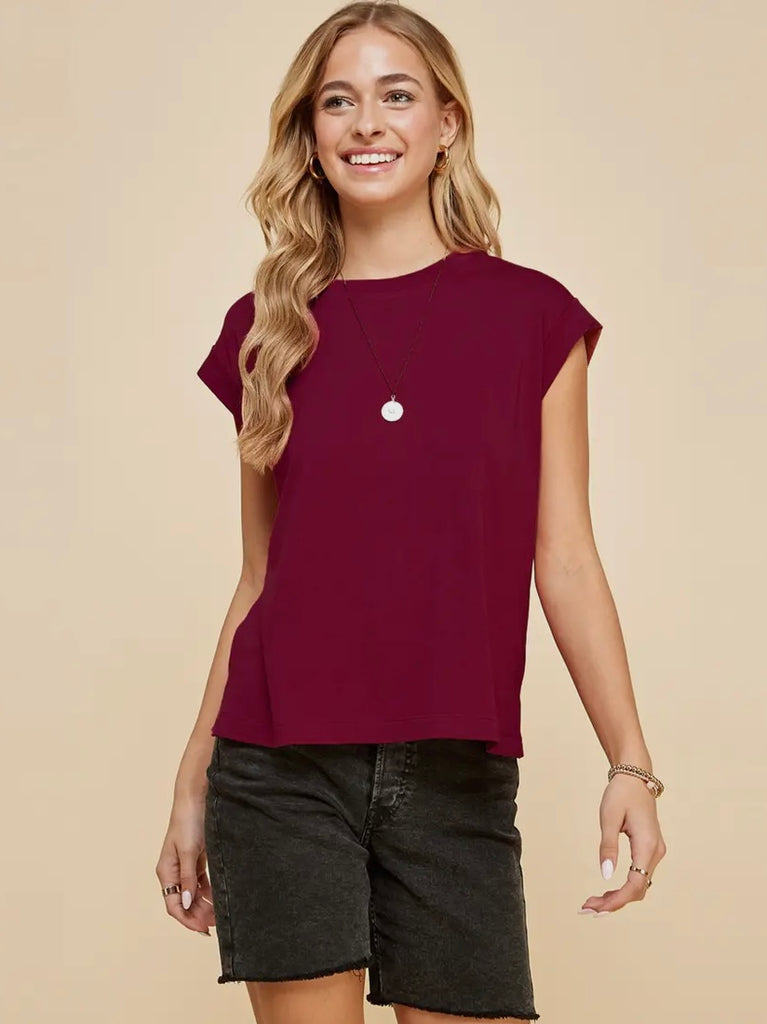Aubree Short Sleeve Tee - Maroon