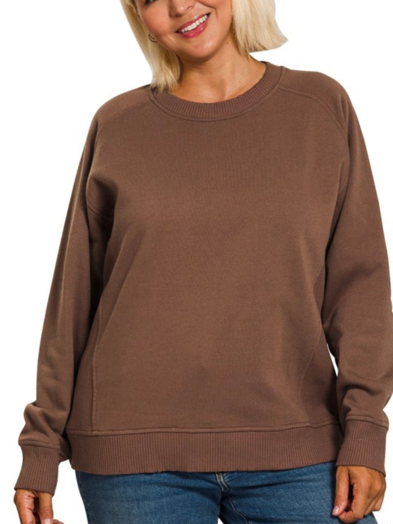 Riley Ribbed Accent Pullover - Brown