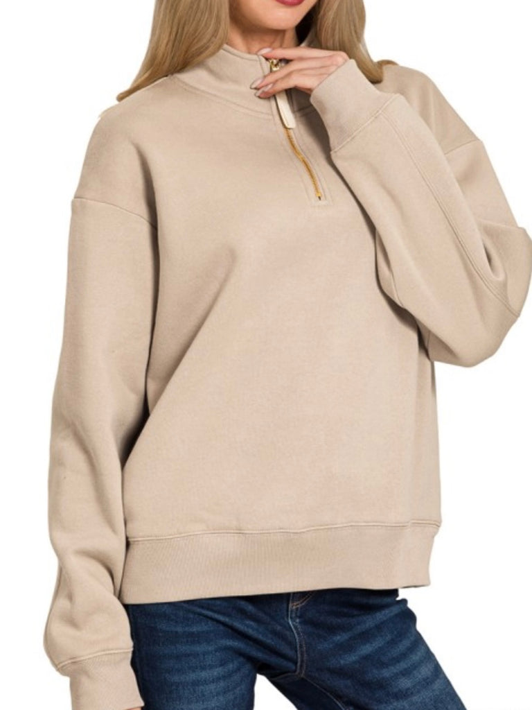 Sam Gold Accent Quarter Zip - Taupe