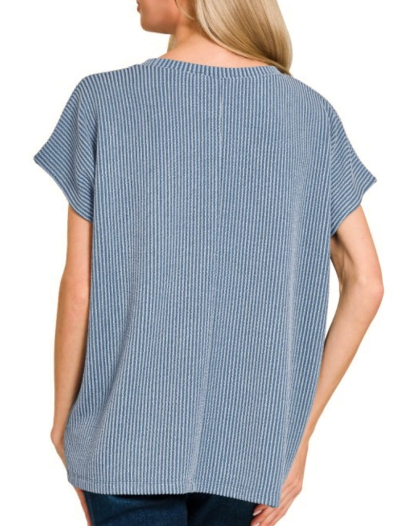 Tess Ribbed Pocket Tee - Blue