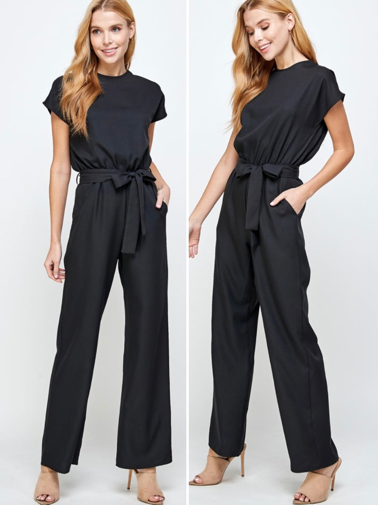 Lisa Cap Sleeve Jumpsuit - Black