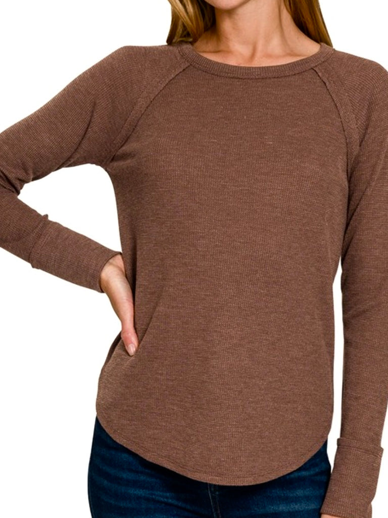 Sonya Long Sleeve Waffle Knit - Brown