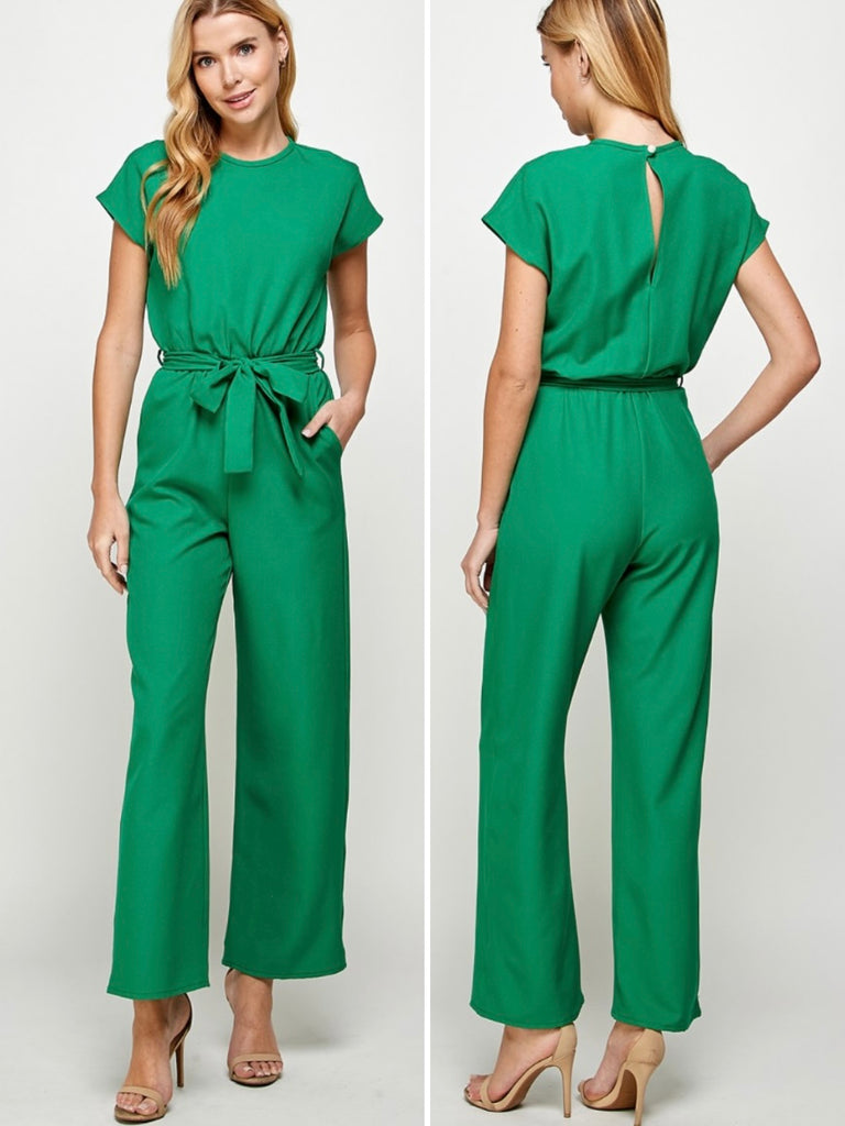Lisa Cap Sleeve Jumpsuit - Kelly Green