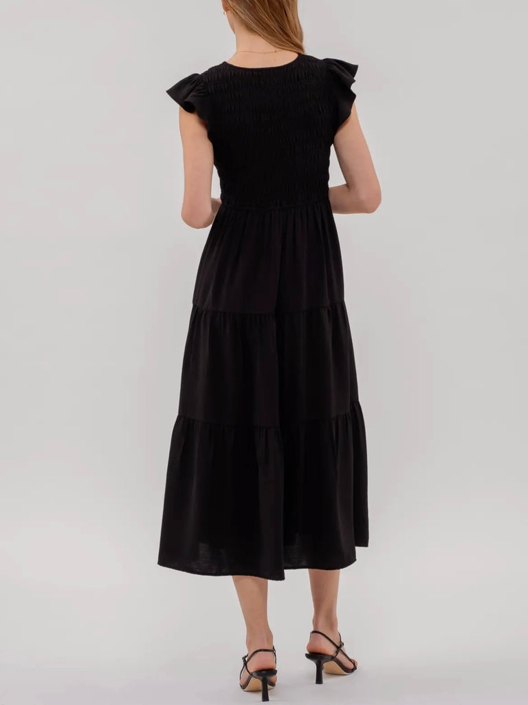 Grace Black Flutter Sleeve Dress