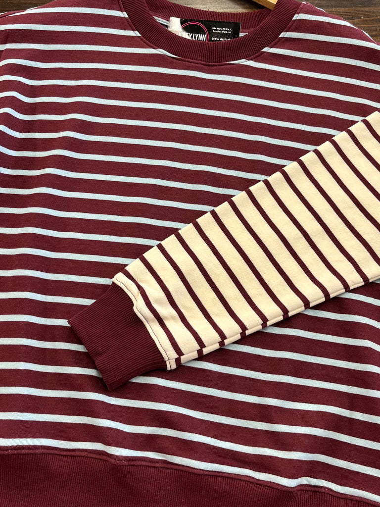 Tami Mixed Stripe Crewneck - Maroon