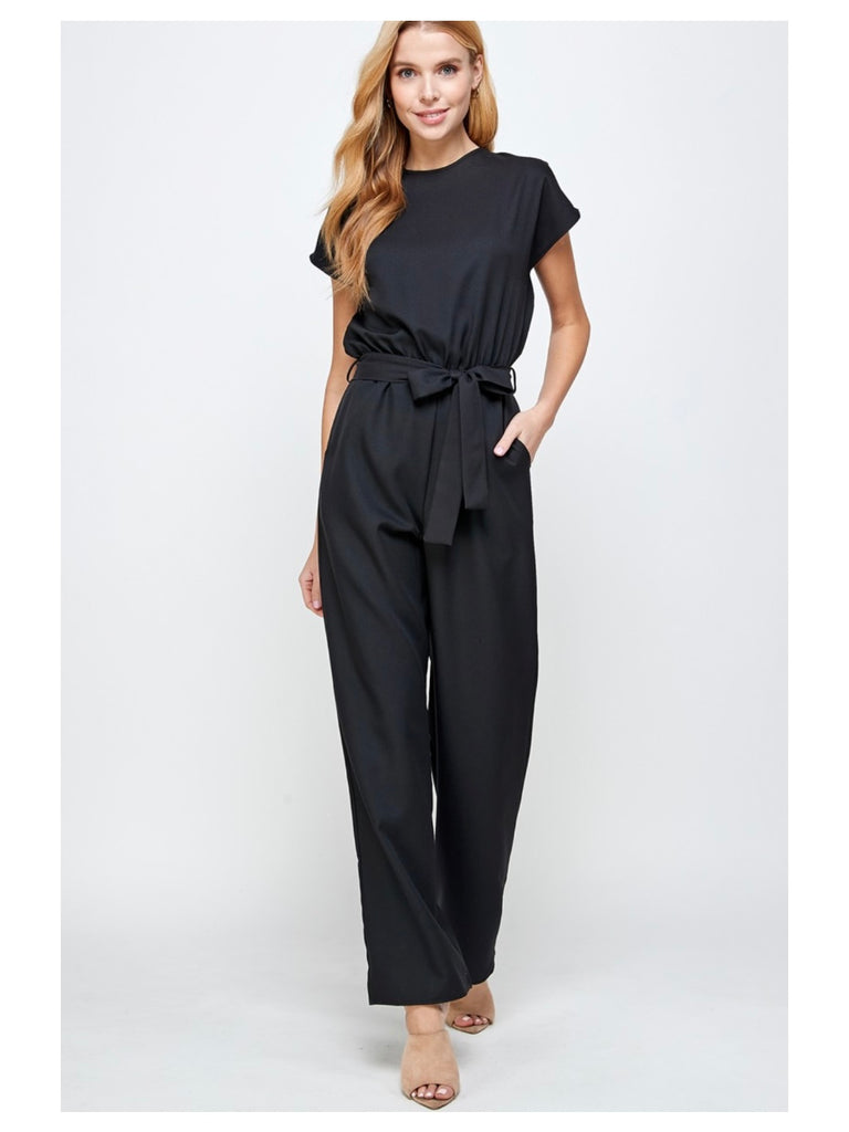 Lisa Cap Sleeve Jumpsuit - Black