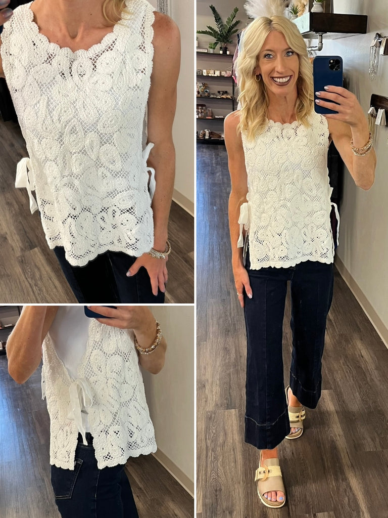 Logan Open Knit Side-Tie Tank