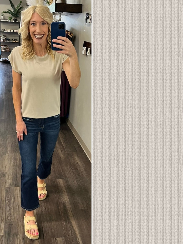Katrina Ribbed Cap Sleeve Top- Oat