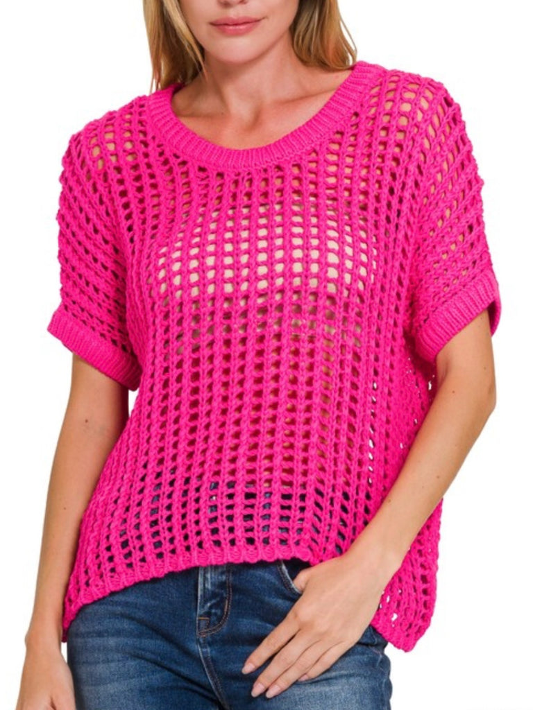 Afton Open-Knit Top - Pink