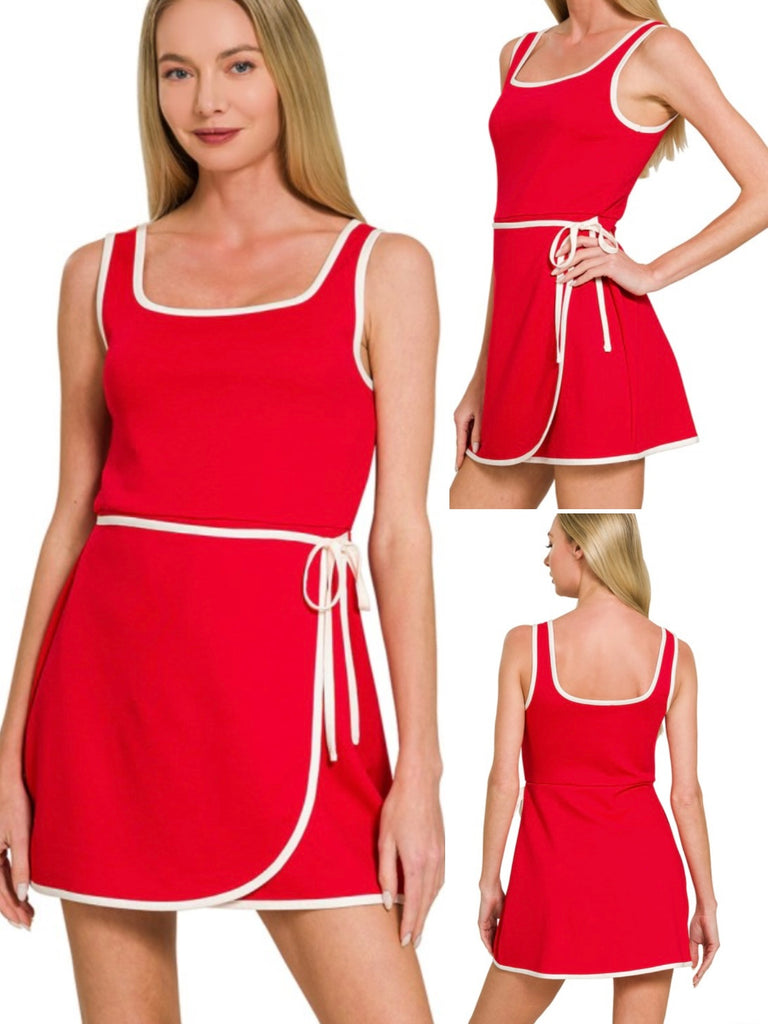 Evie Wrap Dress with Shorts - Red