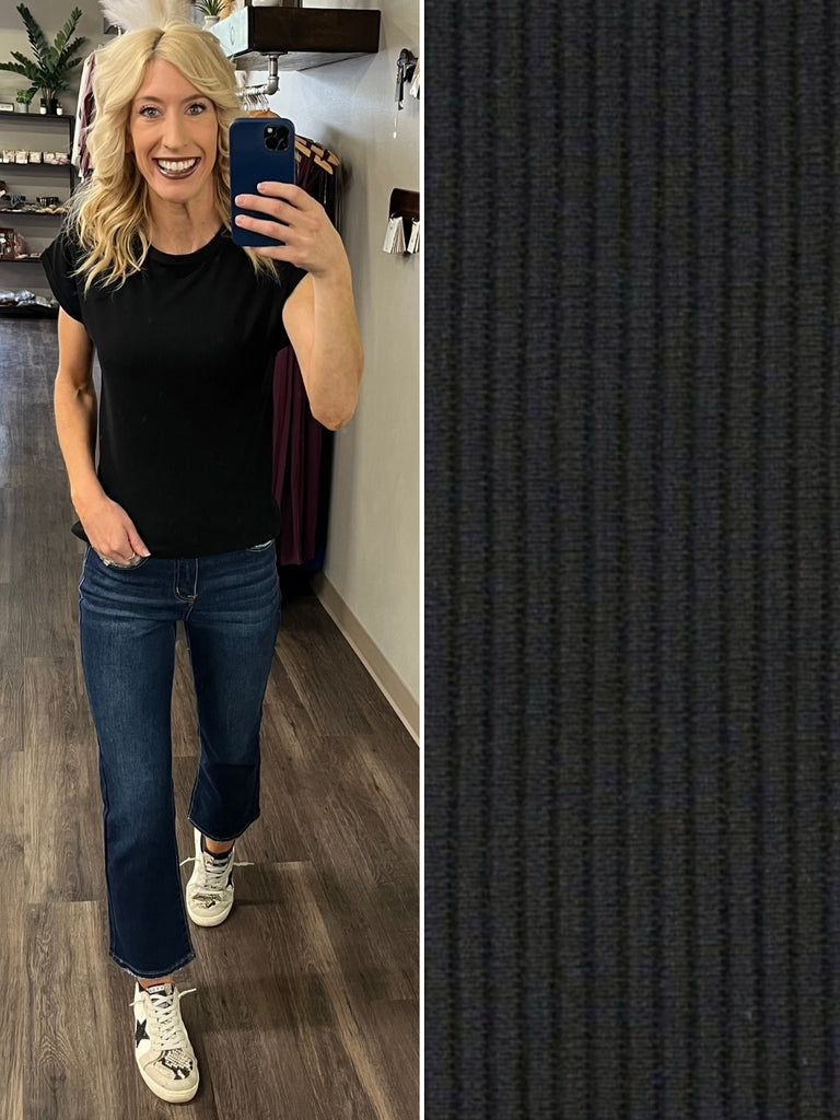 Katrina Ribbed Cap Sleeve Top - Black