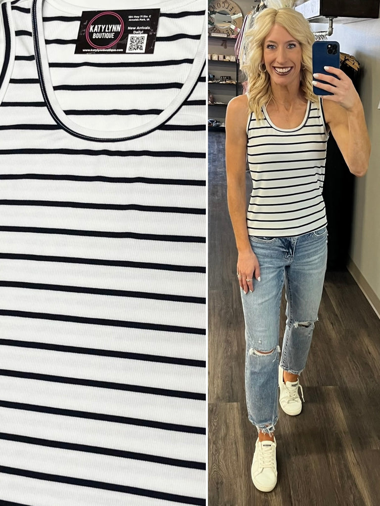 Halle Striped Tank - Ivory/Navy
