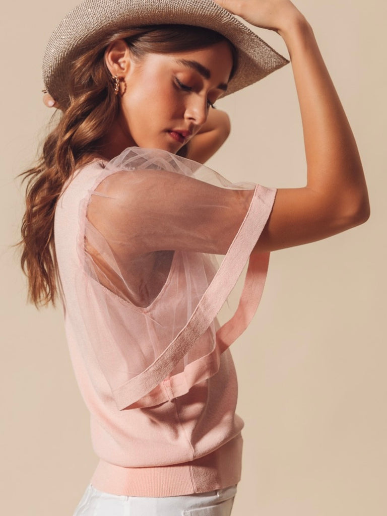 Lauren Sheer Flare Sleeve Blouse - Blush