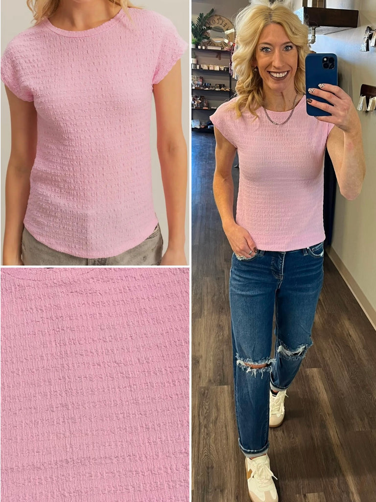 Grace Textured Short Sleeve - Baby Pink