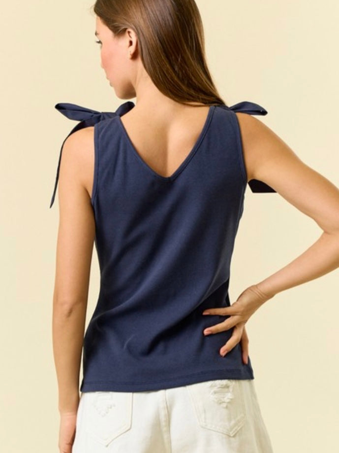 Tessa Bow Tank - Navy