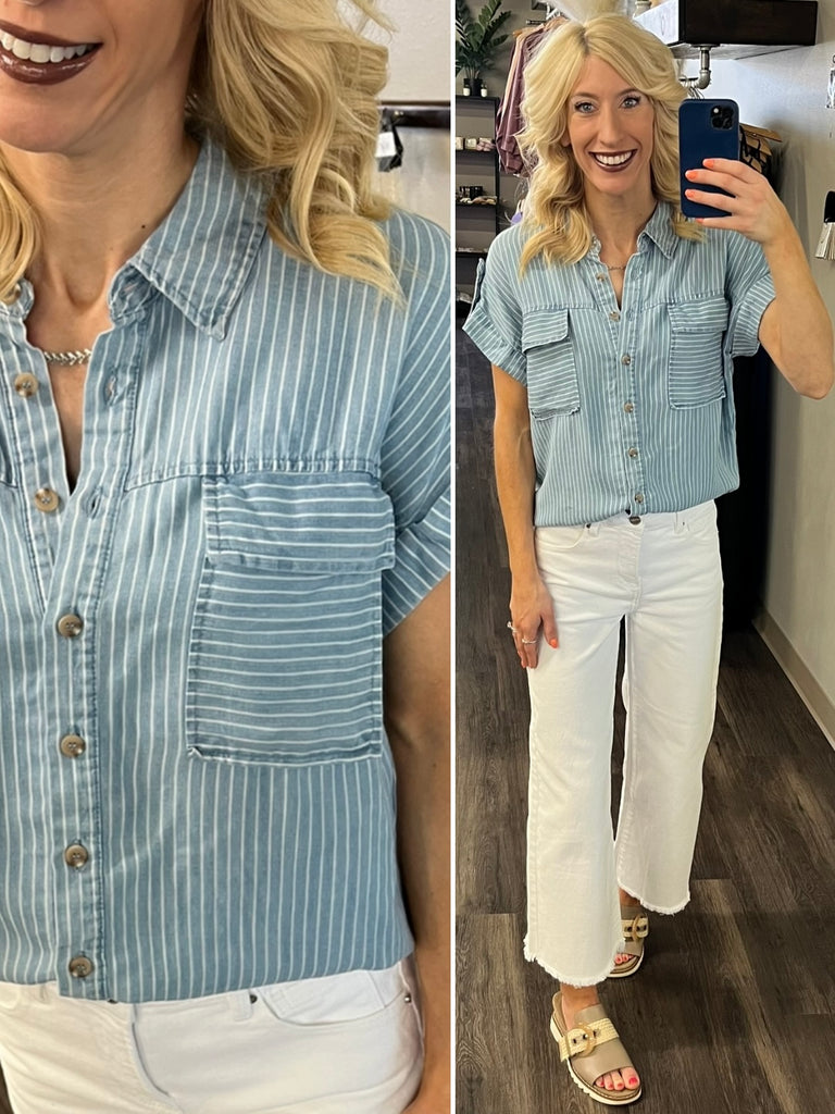 Janie Pinstripe Chambray Top