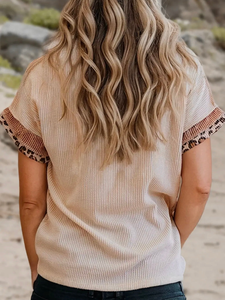 Nadine Ribbed Leopard Sleeve Tee