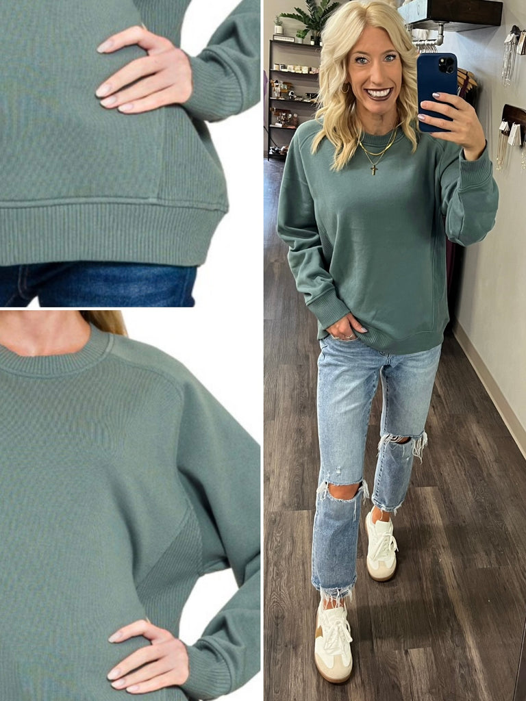 Riley Ribbed Accent Pullover - Forest