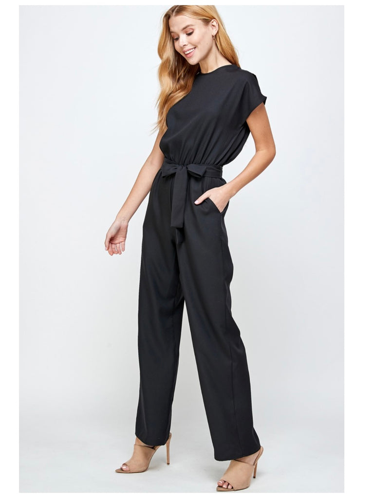 Lisa Cap Sleeve Jumpsuit - Black