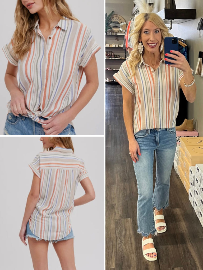 Margo Essential Button - Up - Peach/Blue