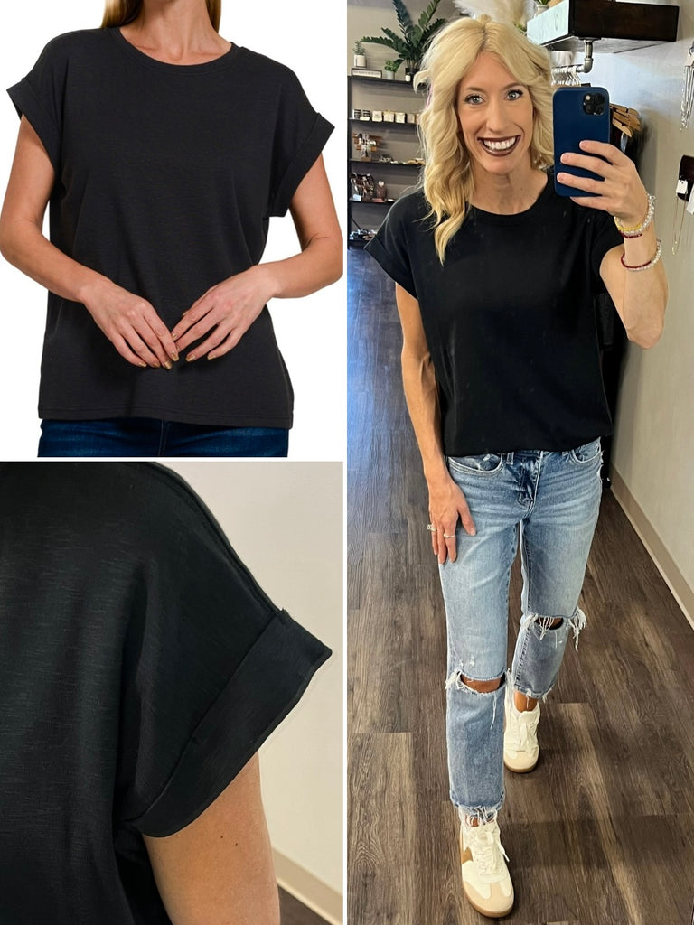 Beth Modal Rolled Sleeve Tee - Black