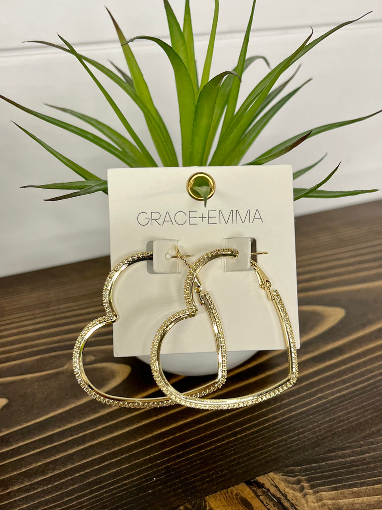 Emma Pave Heart Hoops - Gold