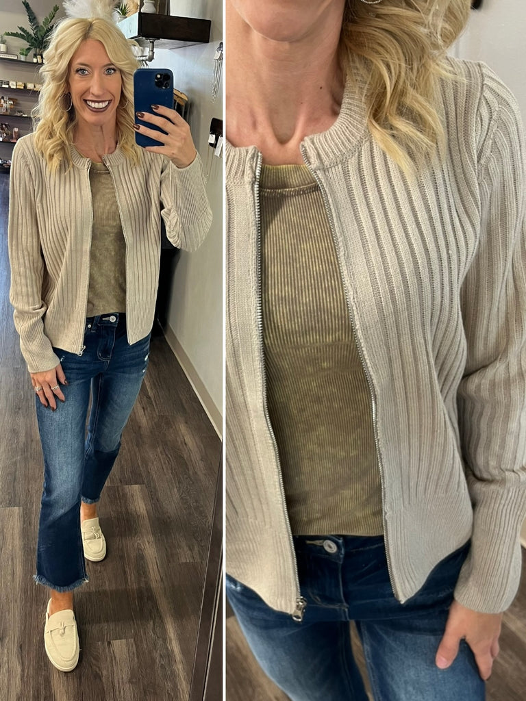 Jenna 2-Tone Ribbed Sweater - Taupe