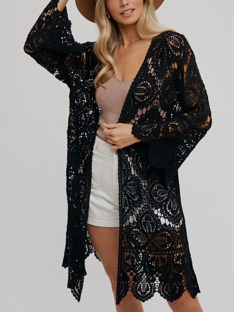 Kallie Crochet Bell Sleeve Cardi - Black