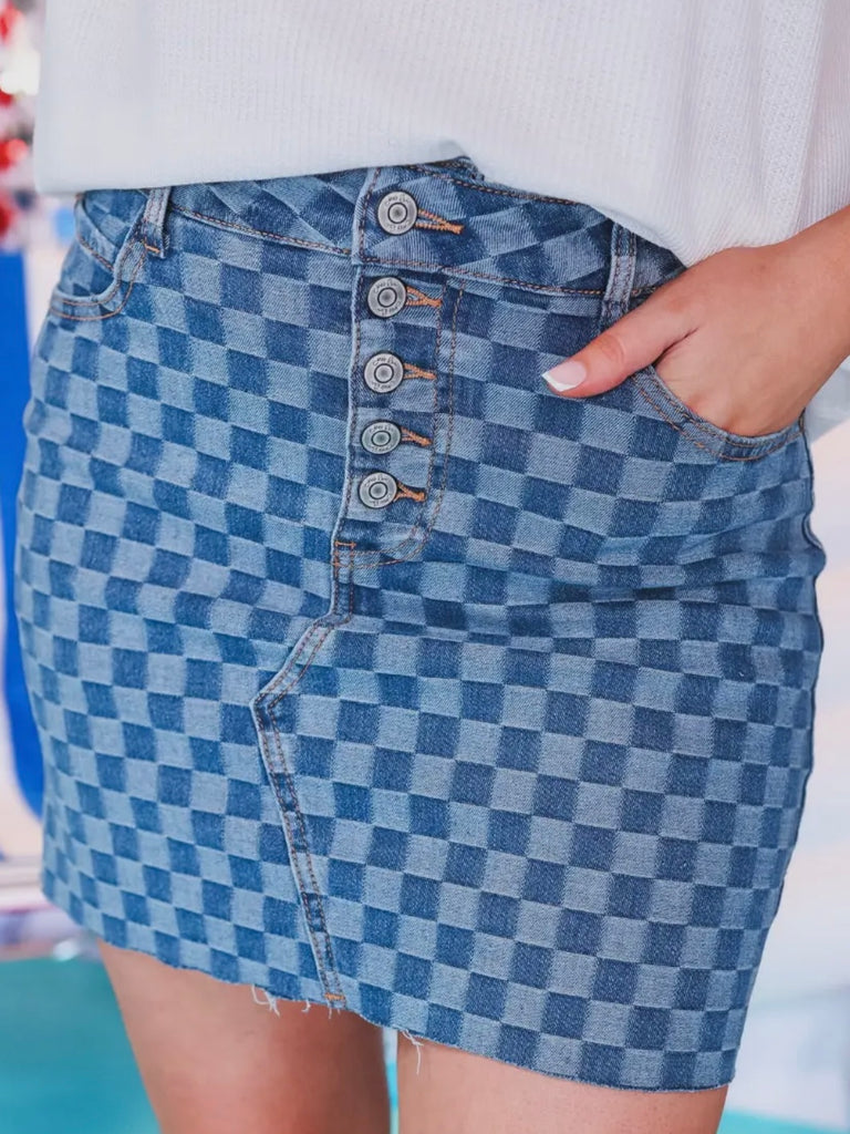 Jaiden Checkered Denim Skirt