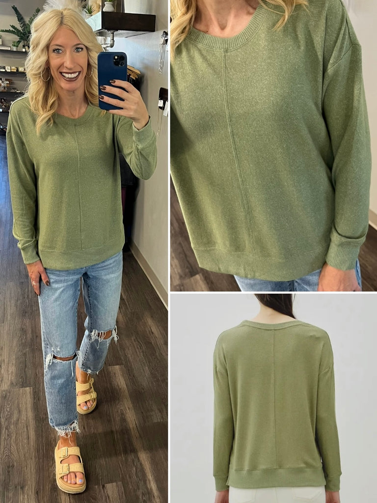 Diane So-Soft Center-Seam Sweater - Olive
